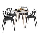 Kit Mesa 90cm De Jantar Estilo Industrial Com 4 Cadeiras Allegra - Design Industrial Em Madeira - Estilo Nórdico Perfeito P/ Sua Casa Ambientes Como Sala De Jantar E Cozinha 