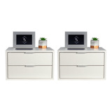 Kit Mesa De Cabeceira De 50cm Com 2 Gavetas (par) 100% Mdf