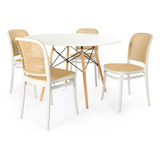 Kit Mesa De Jantar Eiffel Branca 120cm Com 4 Cadeiras Roma