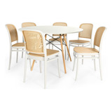 Kit Mesa De Jantar Eiffel Branca 120cm Com 6 Cadeiras Roma