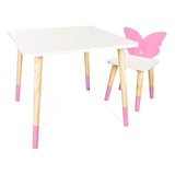 Kit Mesa E Cadeira Infantil De Mdf - Borboleta - Rosa
