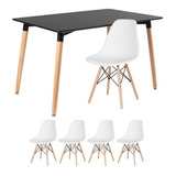 Kit Mesa Jantar Eames Retangular 120 X 80 Cm 4 Cadeiras Dsw Cor Da Tampa Mesa Preto Com Cadeiras Branco