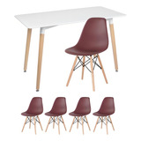 Kit Mesa Jantar Eames Retangular 4 Cadeiras Eiffel Wood Av Cor Da Tampa Mesa Branco Com Cadeiras Marrom