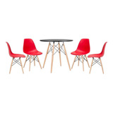 Kit Mesa Jantar Eames Wood 80 Cm 4 Cadeira Eiffel Cores Cor Da Tampa Mesa Preto Com Cadeiras Vermelho