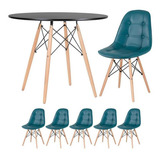 Kit Mesa Jantar Eames Wood 90 Cm E 5 Cadeiras Eames Botonê Cor Da Tampa Mesa Preto Com Cadeiras Turquesa