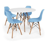 Kit Mesa Jantar Eiffel 80cm Branca + 4 Cadeiras Eames Eiffel Cor Azul-claro