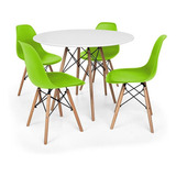 Kit Mesa Jantar Eiffel 80cm Branca + 4 Cadeiras Eames Eiffel Cor Verde
