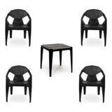 Kit Mesa Monobloco Com 4 Cadeiras Poltrona Diamante Plastico