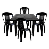 Kit Mesa Quadrada Preta Desmontável Com 4 Cadeira Bistrô