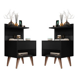 Kit Mesas De Cabeceira Sleep Retrô 1 Gaveta Prateleiras Deco Cor 2 Un Sleep - Preto