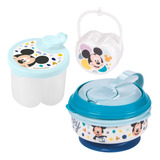 Kit Mickey 3pc C/ Porta Papinha, Porta Leite Em Pó E Chupeta