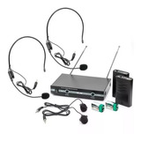 Kit Microfone Vhf Sem Fio Auricular Cabeça Headset Lapela Co