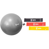 Kit Mini Band Bola Pilates 55 Cm Media Suiça Treino Odin Fit Cor Cinza