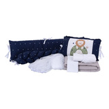 Kit Mini Berço Trança 7 Peças Brubrelel Lion Azul Marinho