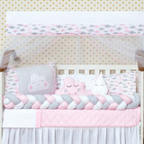 Kit Mini Berço Trança Rosa Nuvem Menina Naninha E Lençol