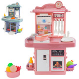 Kit Mini Cozinha De Brinquedo Fogão Geladeira Forno Solta Água E Som Cor Rosa Atentu