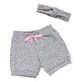 Kit Minimalista Shorts E Faixa Coração Mescla Para Meninas
