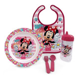 Kit Minnie Hora Da Papinha - Prato, Babador, Copo E Talheres