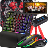 Kit Mobilador Celular Teclado Gamer Uma Mão + Mouse Gamer