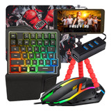 Kit Mobilador Celular Teclado Gamer Uma Mão + Mouse Gamer