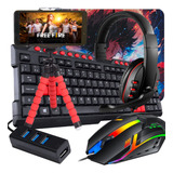 Kit Mobilador Freefire Com Headset Gamer Hub Teclado Gamer
