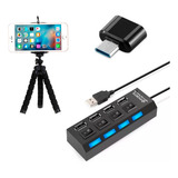 Kit Mobilador Gamer Hub 4 Portas Usb + Otg Tipo C + Tripé
