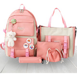 Kit Mochila Bolsa Feminina Escolar Notebook 5 Peças Grande