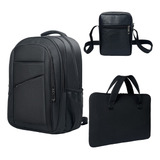 Kit Mochila Com Case Pasta Notebook E Bolsa Preta Masculina