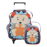 Kit Mochila De Carrinho Infantil Bichinho G + Lancheira - Suporte Lancheira - Bebê Escolar Pets Zoo - Mochila Rodinha