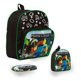 Kit Mochila Escolar Creche Minecraft Costas Pequena 3 Pçs