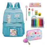 Kit Mochila Escolar Kawaii Juvenil Caixa Criativa Chaveiro
