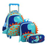 Kit Mochila Escolar Rodinhas Meninos Costas 3d Tamanho P