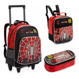 Kit Mochila Escolar Rodinhas  Spider