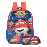 Kit Mochila Infantil De Costas + Estojo Escolar Super Wings