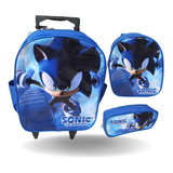 Kit Mochila Infantil Escolar Sonic Rodinhas