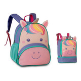 Kit Mochila Infantil + Lancheira Animais Porco Espinho 2020 Cor Unicórnio Verde