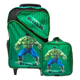 Kit Mochila Infantil Rodinhas Hulk +lancheira Personagem