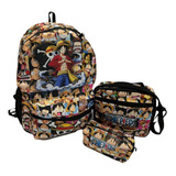 Kit Mochila One Piece Luffy Costa Lancheira E Estojo 