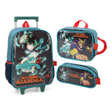 Kit Mochila Rd My Hero Academia Lancheira Estojo Verde Escur