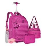 Kit Mochila Rodinha Estojo Lancheira Squeeze Rebecca Bonbon