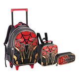 Kit Mochila Rodinha Homem Aranha Spider Estojo Lancheira