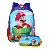 Kit Mochila Super Mario Bros Filme Meninos Escolar Costas