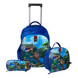 Kit Mochila+lancheira+estojo Infantil Santino Dinossauro