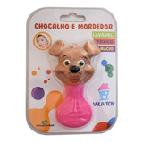 Kit Mordedor Chocalho Gatinho + Cachorro Para Bebê E Pet Cor Rosa