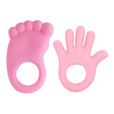 Kit Mordedor Mãozinha + Pezinho Furo Alivio Bebe Infantil Cor Rosa