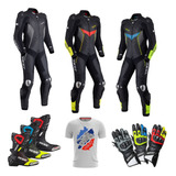 Kit Motoqueiro Masculino Pista V2 Macacao 1 Peça/bota/luvas