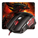 Kit Mouse Gamer Para Jogo 3.200 Dpi Led Rgb Usb + Mousepad Cor Preto