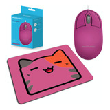 Kit Mouse Usb Com Fio Multilaser + Mouse Pad Standard Rosa