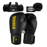 Kit Muay Thai Boxe Kickboxing Luva Bandagem Bolsa Black Mma