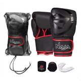 Kit Muay Thai Boxe Naja Luva Black Line + Bandagem + Bucal